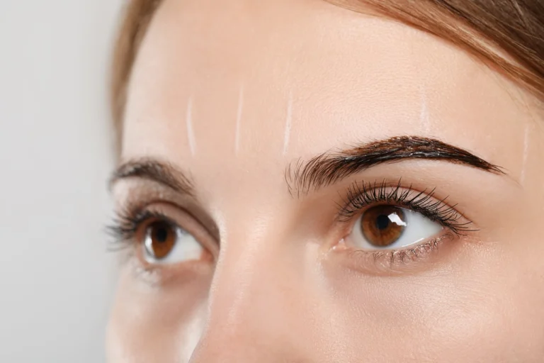 close up of woman brows with lines